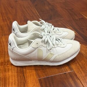 Veja V-10 Runner Sneakers in Off-White/Cream